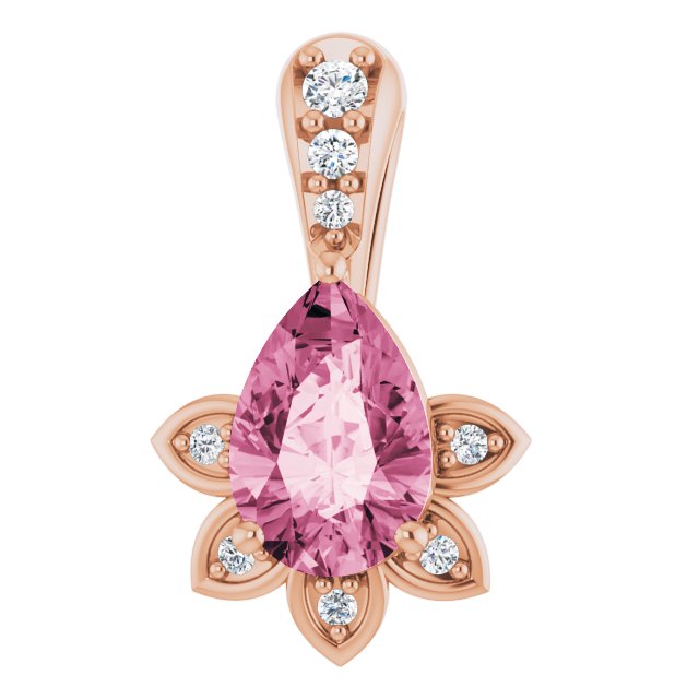 14K Rose Natural Pink Tourmaline & .03 CTW Natural Diamond Pendant